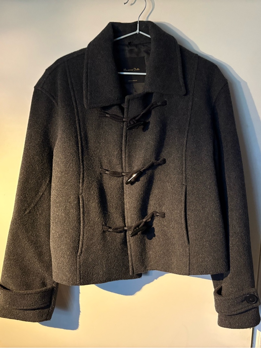 Massimo Dutti Women's Gray Wool Blend Coat with Toggles